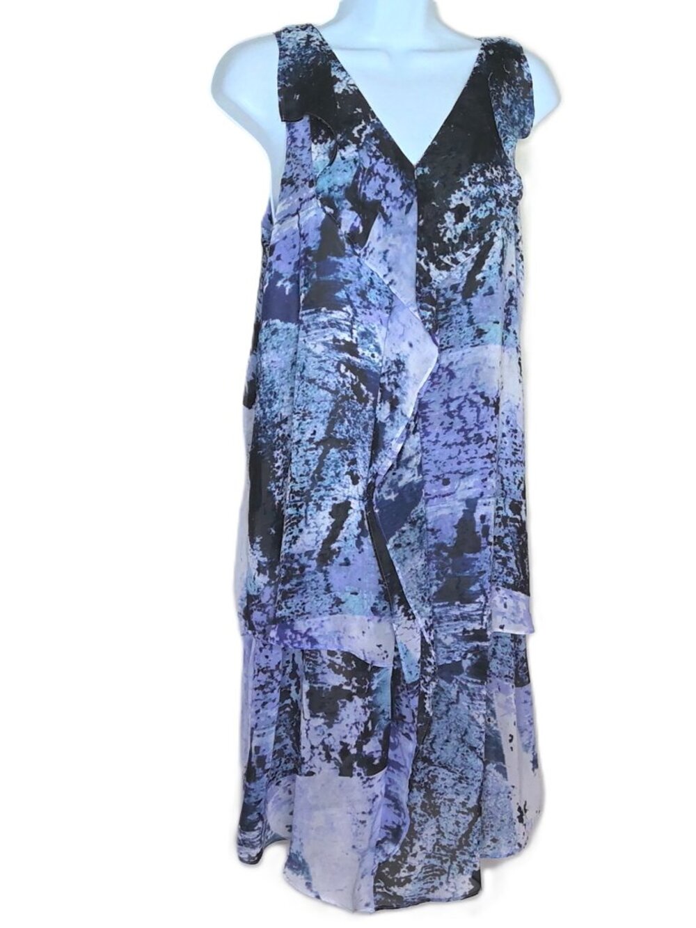Simply Vera Vera Wang Sleeveless Dress V-Neck Flowy Watercolor Semi Sheer Sz M